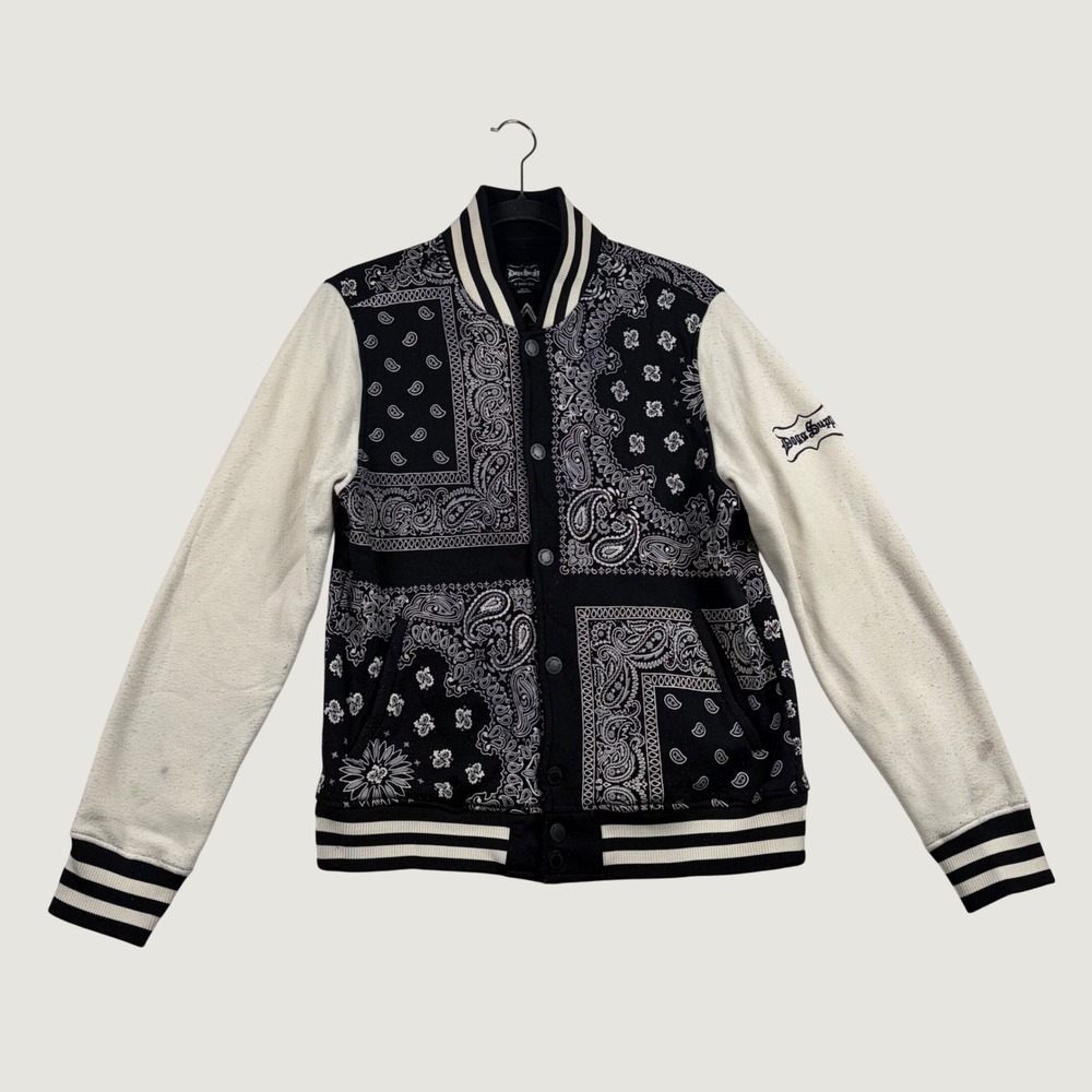 Dogg Supply Varsity Jacket Mens Bandana Paisley Fleece Medium Black Hip Hop Y2K